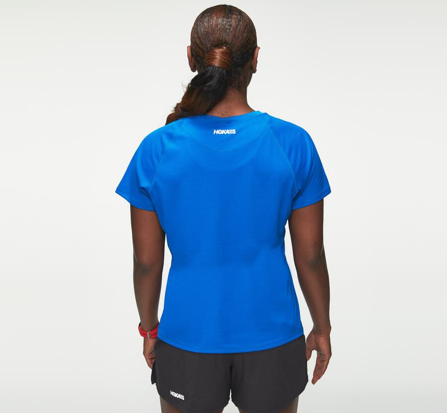 Hoka One One Performance Kort Sleeve Top Dam - Blå - FVOXU-1458